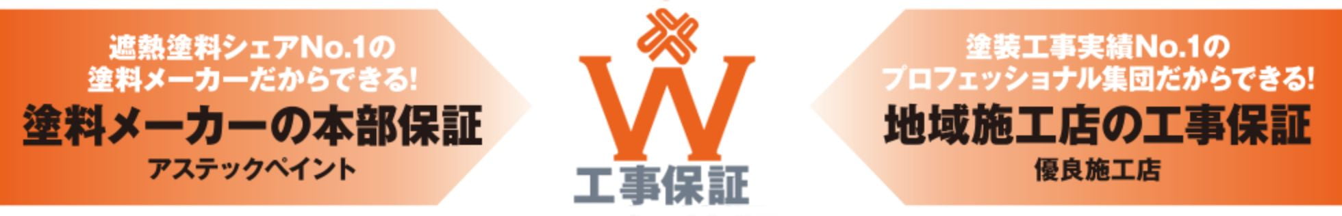 遮熱塗料シェアNo.1の塗料メーカーだからできる！W工事保証 塗料メーカーの本部保証アステックペイント 塗装工事実績No.1のプロフェッショナル集団だからできる！地域施工店の工事保証優良施工店